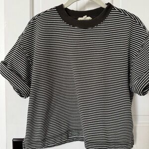 Madewell Green and White Striped Short Sleeve Sweatshirt Tee